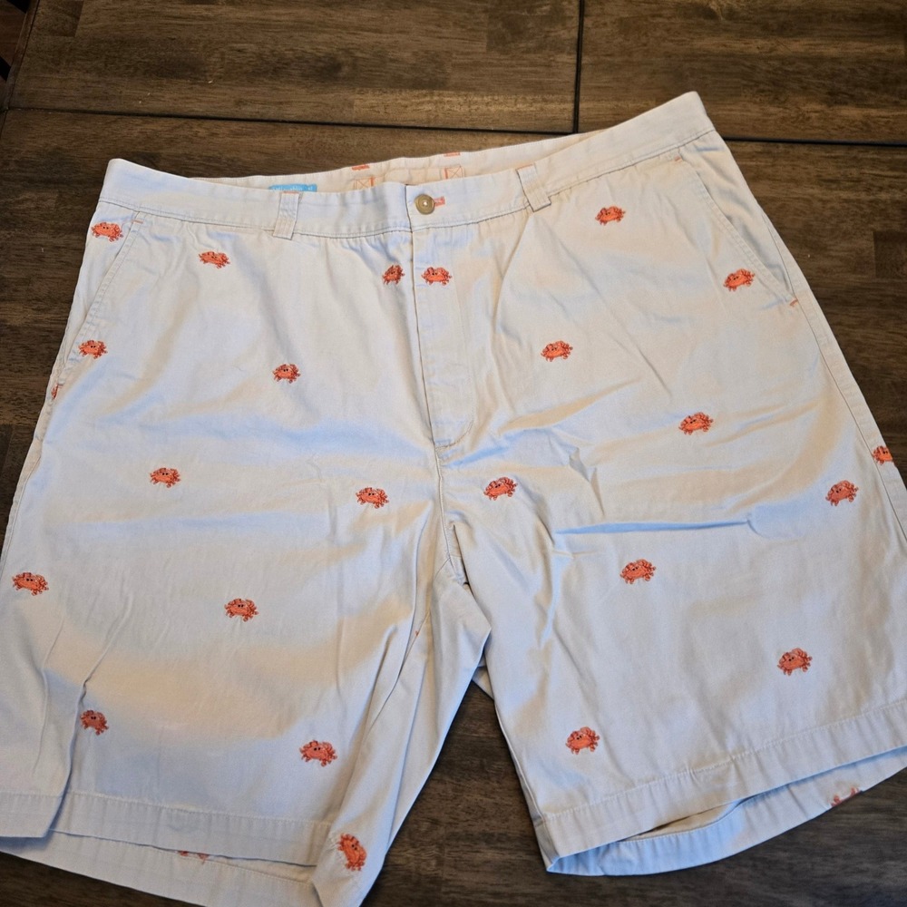 J.McLaughlin Mens 42 Khaki Tan Orange Crab Embroidered Cotton Chino Shorts 8.5"